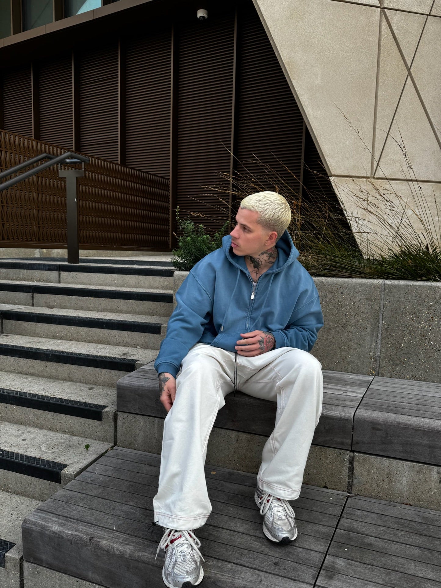 Barix™ Core Hand Sprayed Zip Hoodie Faded Blue