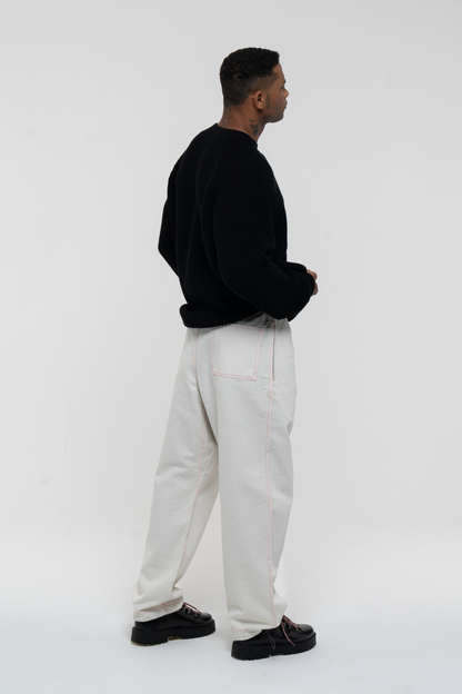 Barix™ Canvas Cotton Wide Leg Trousers Ivory